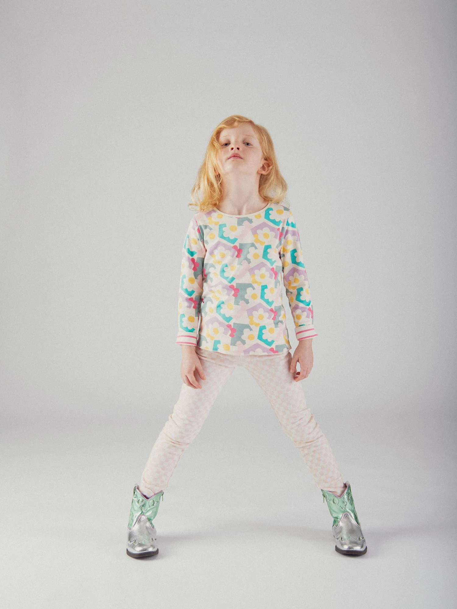 Pantalon doublé chaud à damier rose et écru pour fille - Image 4