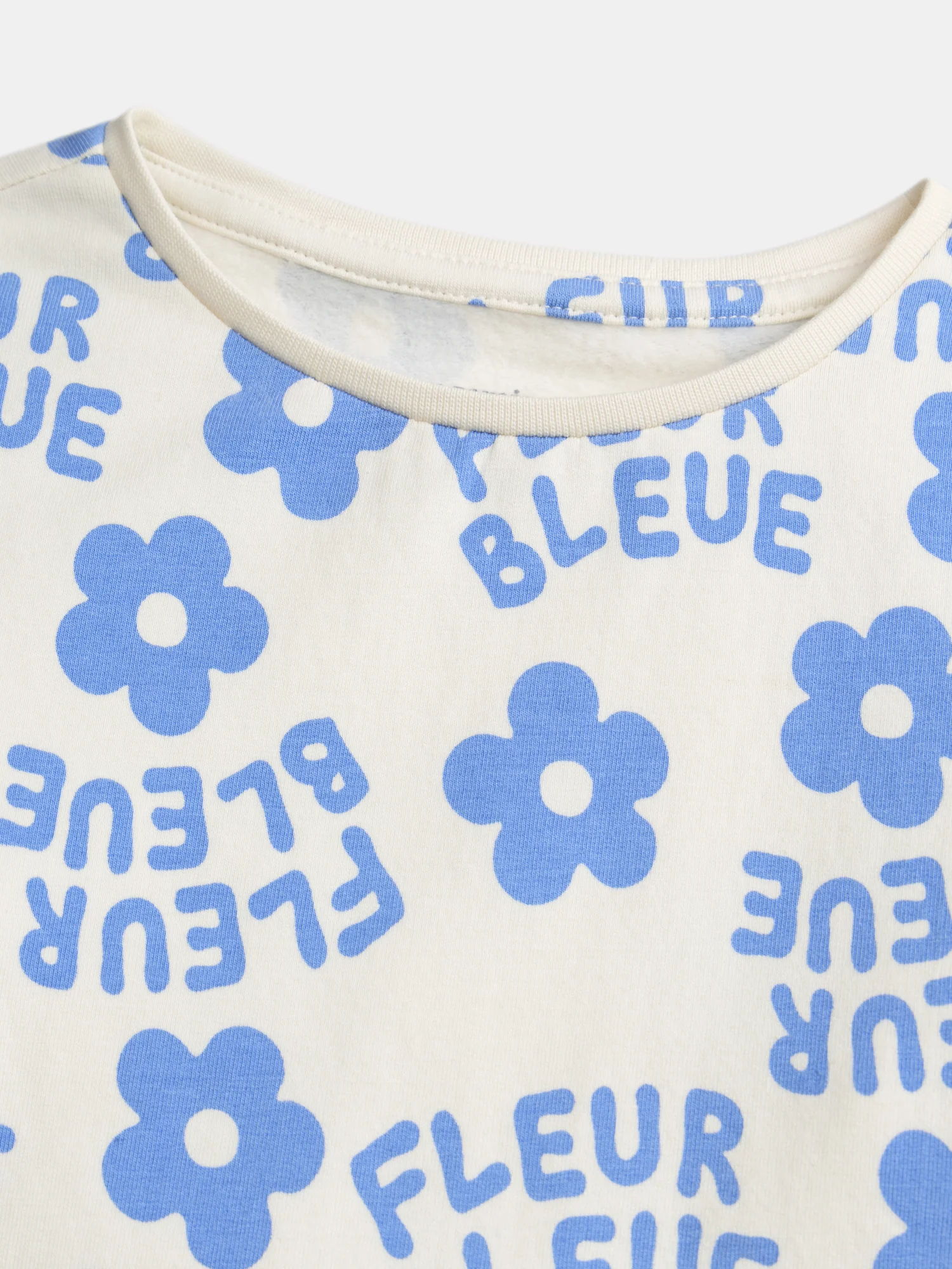 Pyjama écru imprimé all-over fleuri bleu pour fille - Image 4